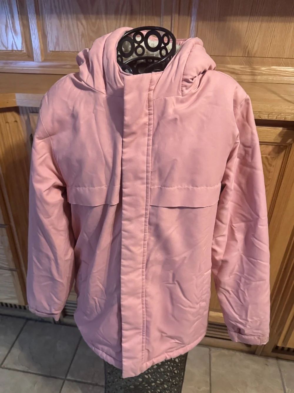 Cat & Jack Girls Blush Pink Warm Winter Coat Large Faux Fur Lined Classic Casual
